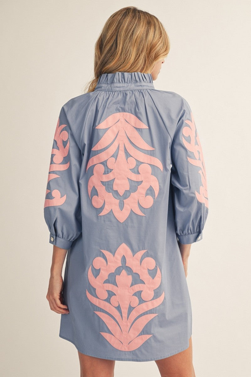 Cornflower and Pink Baroque Shift Dress