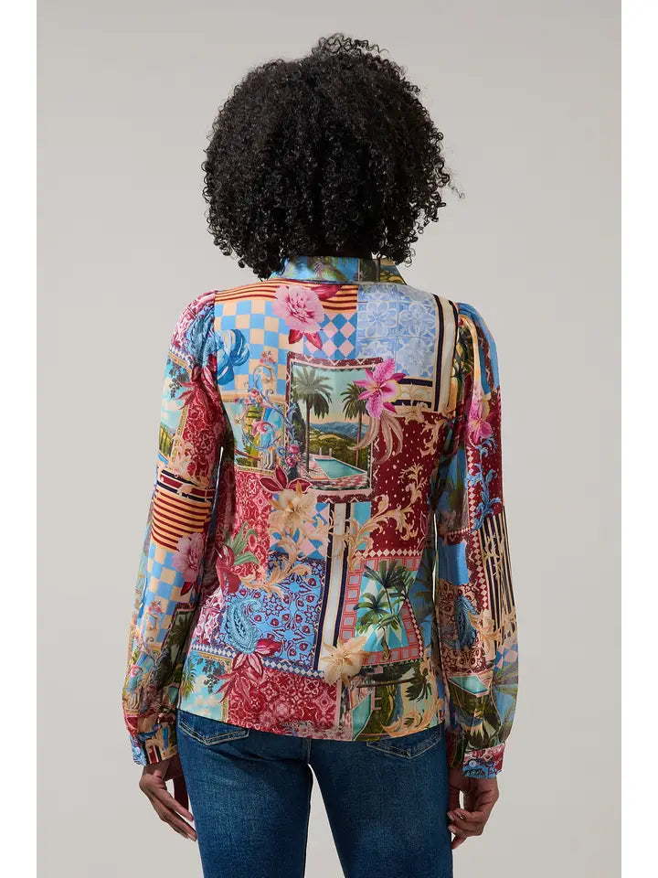 Tropical Matra Long Sleeve Collared Blouse