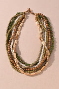 Olive Mixed Beaded Multi Strand Statement Necklace