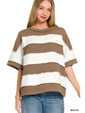 MOCHA French Terry Striped Exposed Seam Top
