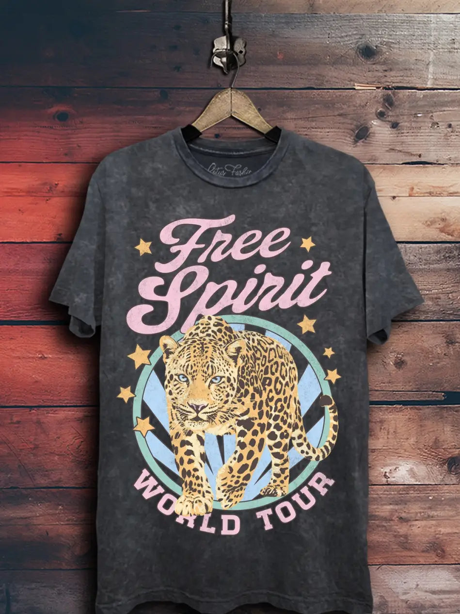 Free Spirit World Tour Graphic Top IN MINERAL WASH BLACK