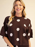 Brown Polka Dot Sweater Round Neck Short Sleeve