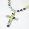 Multicolor Cross Pendant Accent Statement Necklace