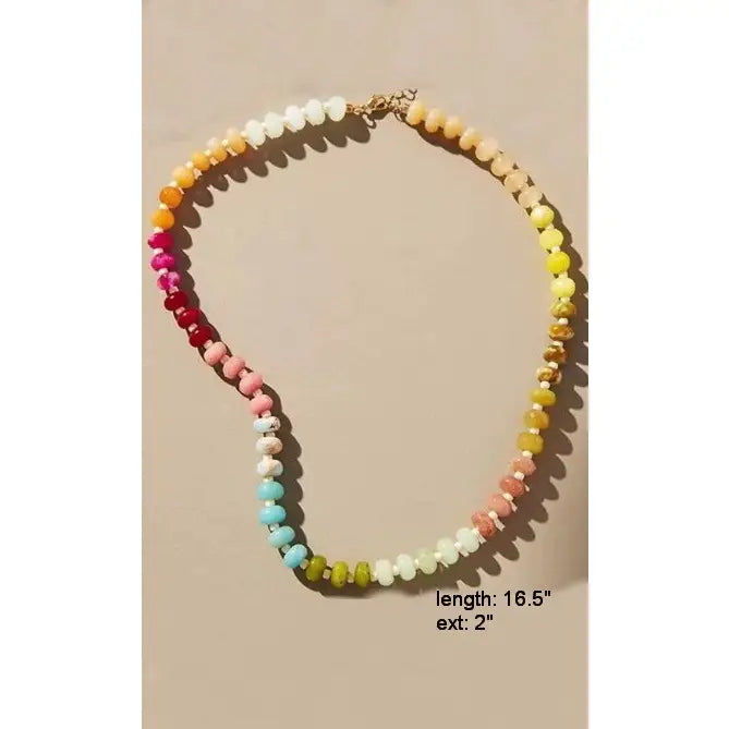 Pink and Mint Natural Stone Semi-Precious Glass Mixed Necklace