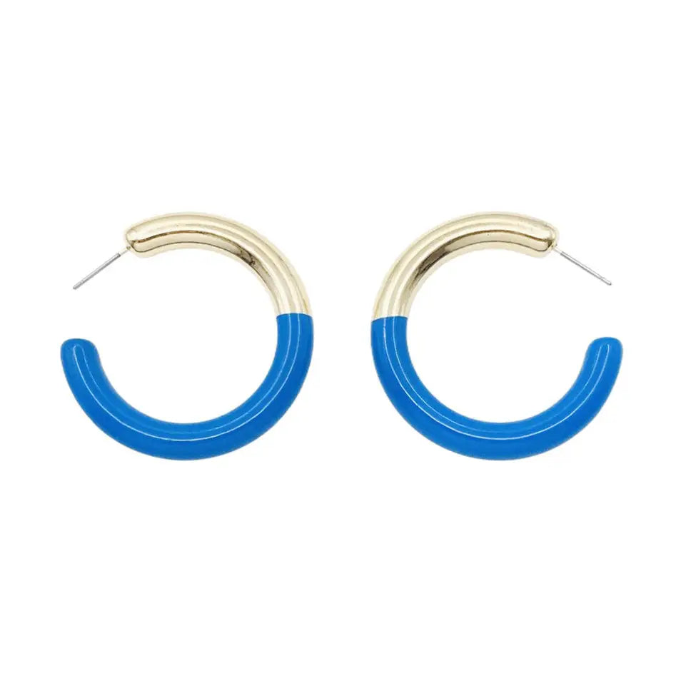 Gold Hoop with Blue Acrylic Gameday 2" Hoop Earring