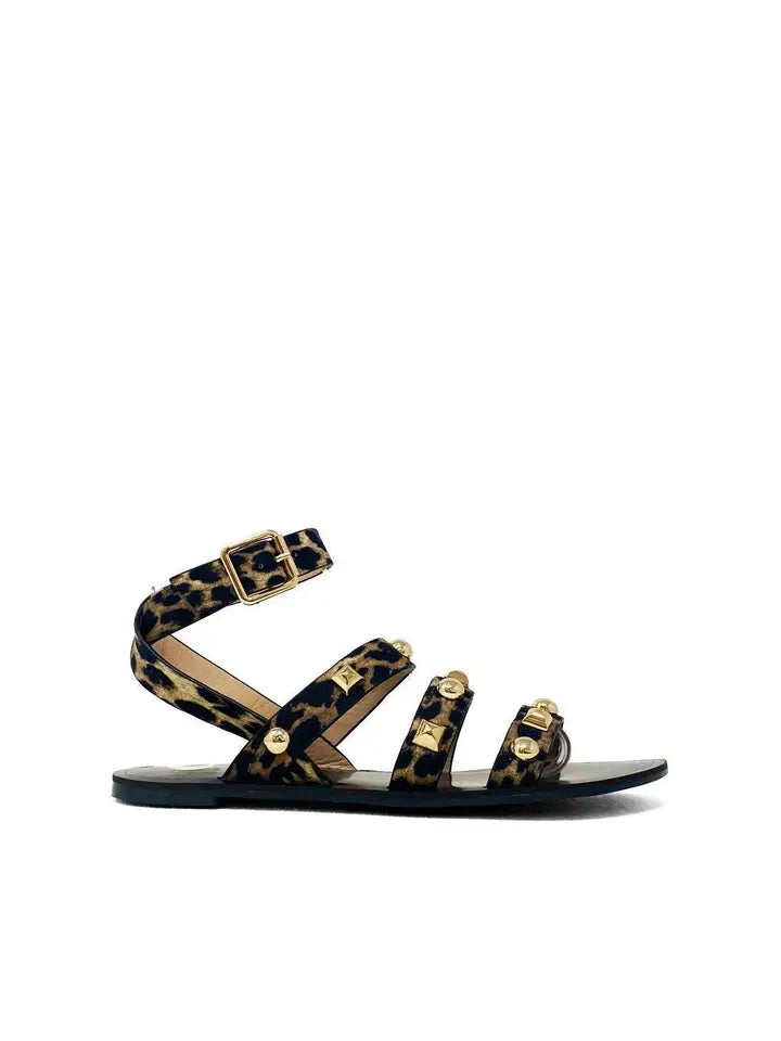 ShuShop Daphne Studded Leopard Print Gladiator Sandals