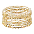 Natural Sead Bead and Gold Beaded Set of 9 Stretch Bracelet