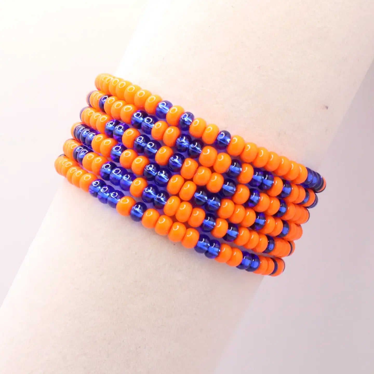 Size Medium Orange & Royal Blue Game Day Seed Bead Bracelet Stack