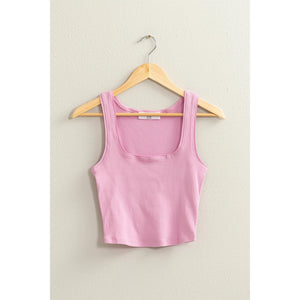 SQUARE NECK CROP TANK IN PINK