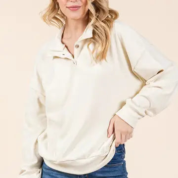 Cream Quarter Button Pullover Top