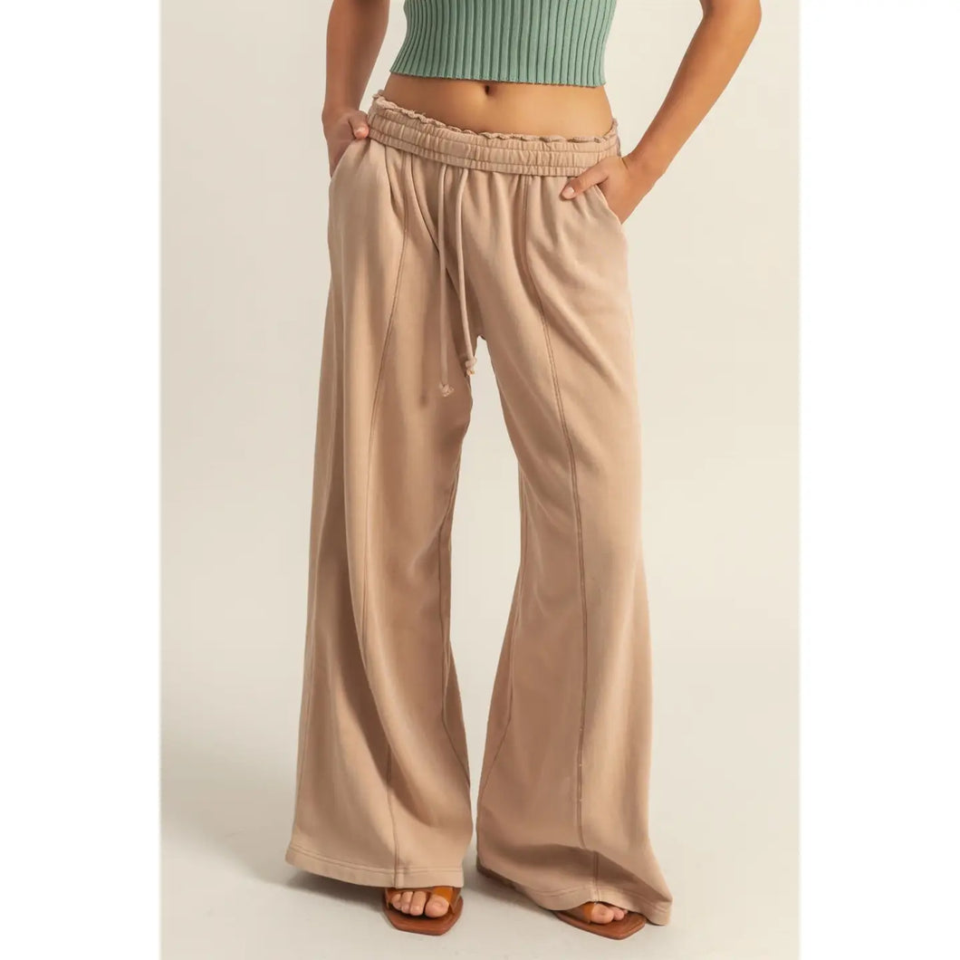 Wide Leg Drawstring Washed Sweatpants