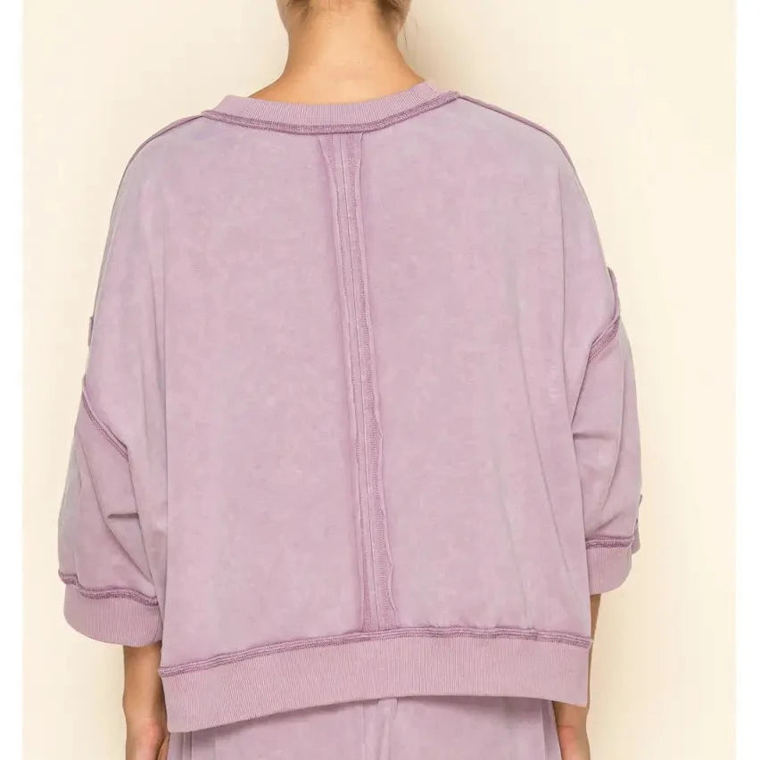 Lavender Washed Seamed Oversized Pullover Top