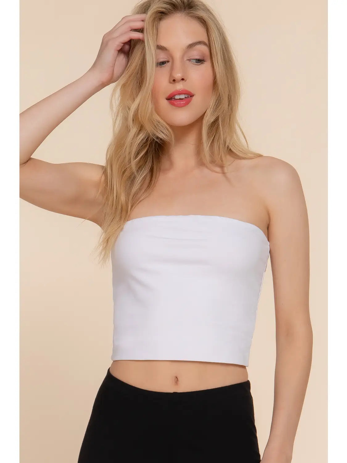 White Fitted Crop Tube Cotton Spandex Top