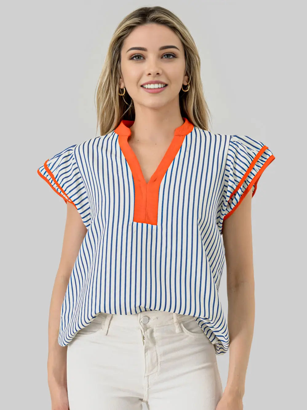 Striped Game Day Top Blue/ Orange