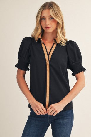 Black Contrast Accent Crinkled Solid Top