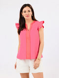 Coral Contrast with Scalloped Detailing Top