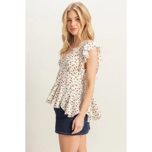 Flutter Sleeve Peplum Blouse