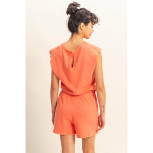 Sleeveless Drawstring Waist Romper IN CORAL