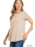 Ash Mocha Flowy Round Hem Rayon Short Sleeve Top