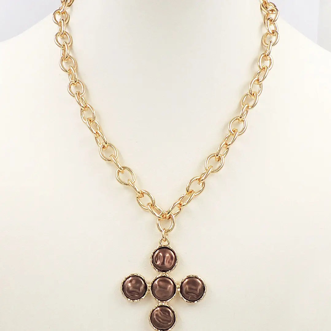 Gold Chain with Brown Freshwater Coin Pearl 16"-18" Necklace