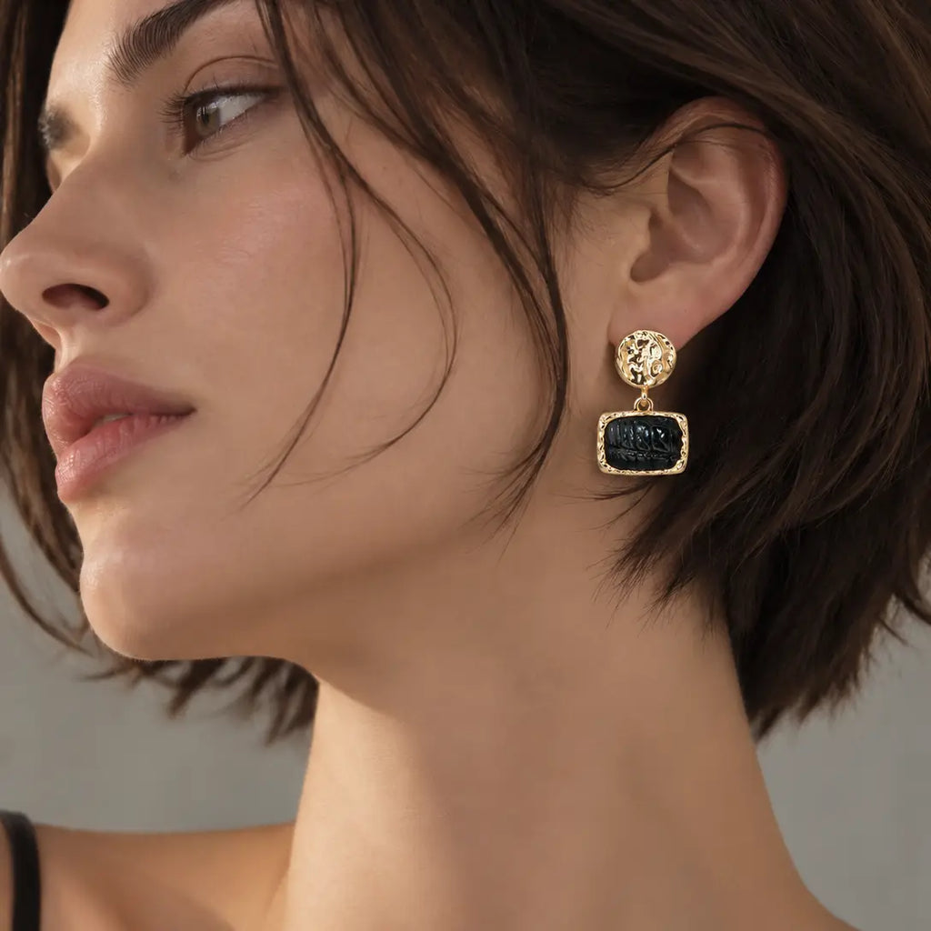 Brown Organic Molten Leather Drop Earrings