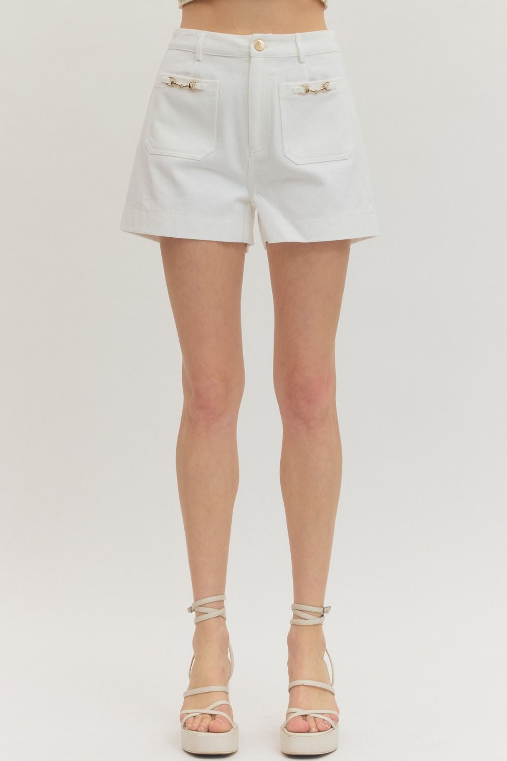 Gold Horsebit Patch Pocket Off White Shorts