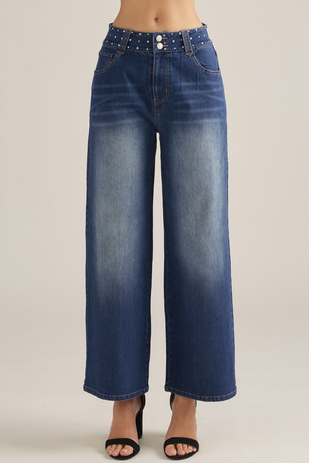 Rhinestone Waist Studded Detail Jeans