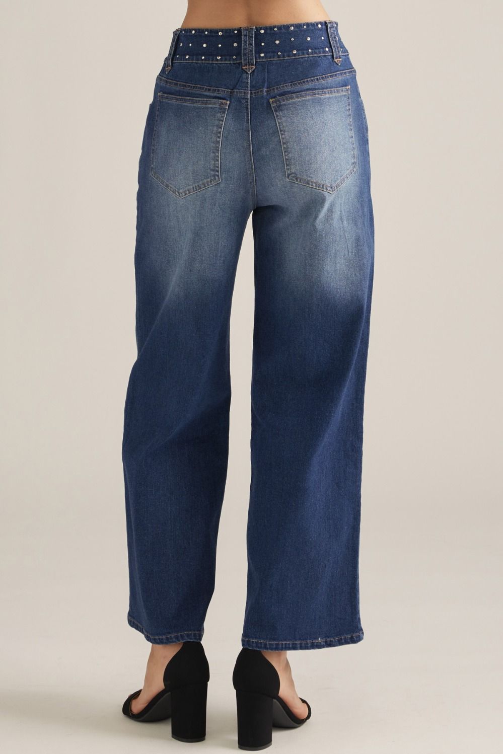 Rhinestone Waist Studded Detail Jeans