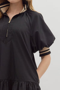 BLACK CONTRAST COLLAR DRESS