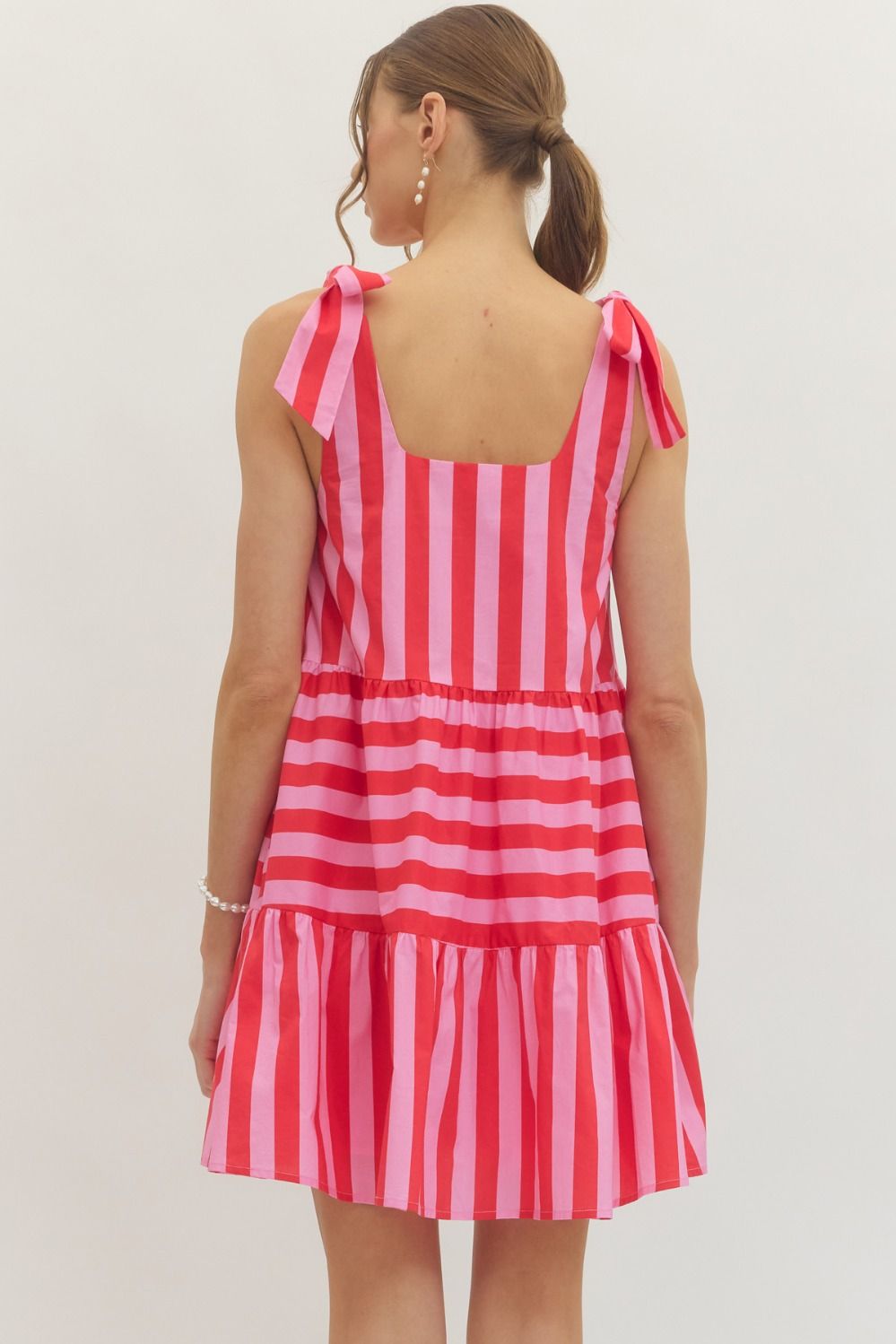 Red Combo Striped Sleeveless Mini Dress