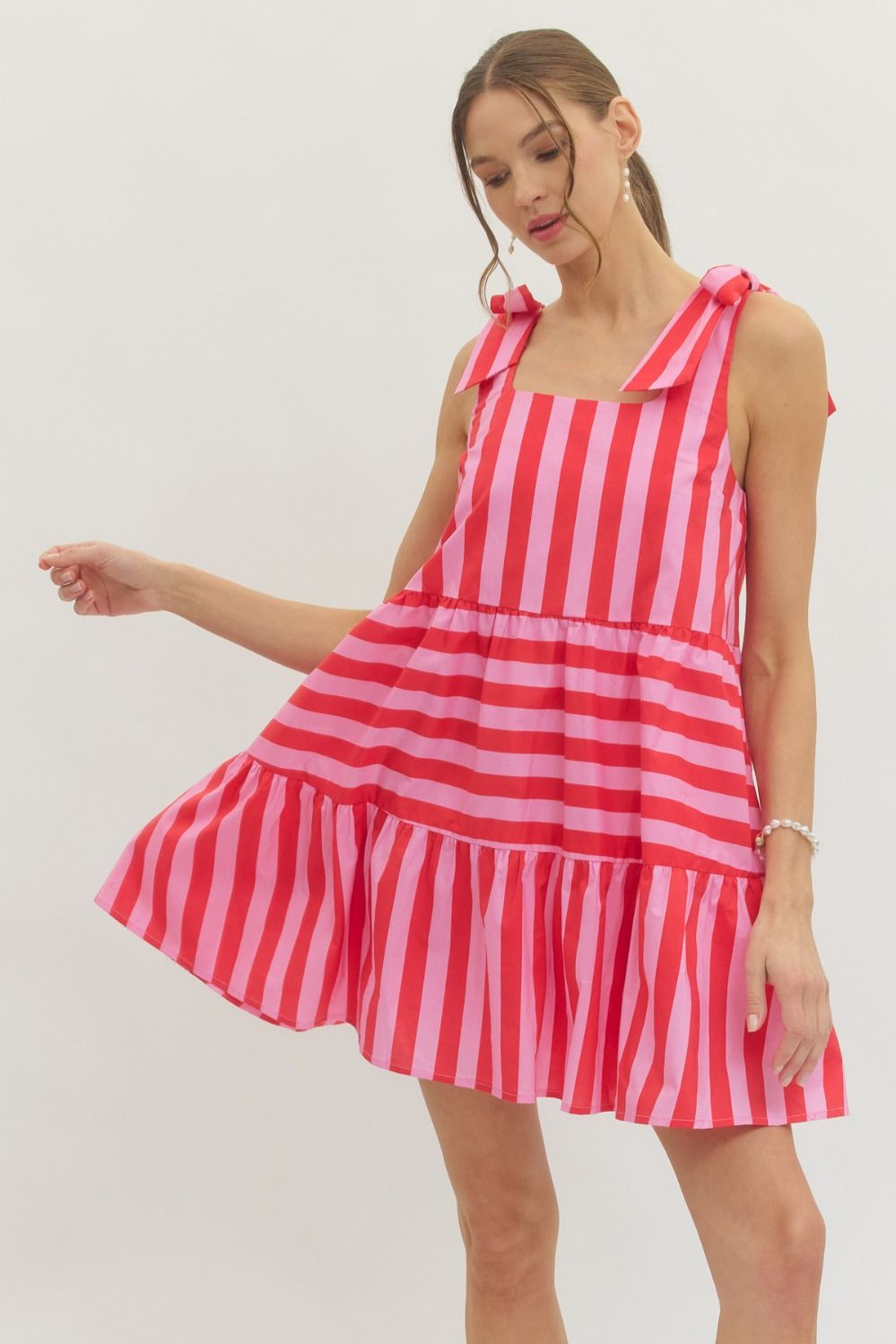 Red Combo Striped Sleeveless Mini Dress