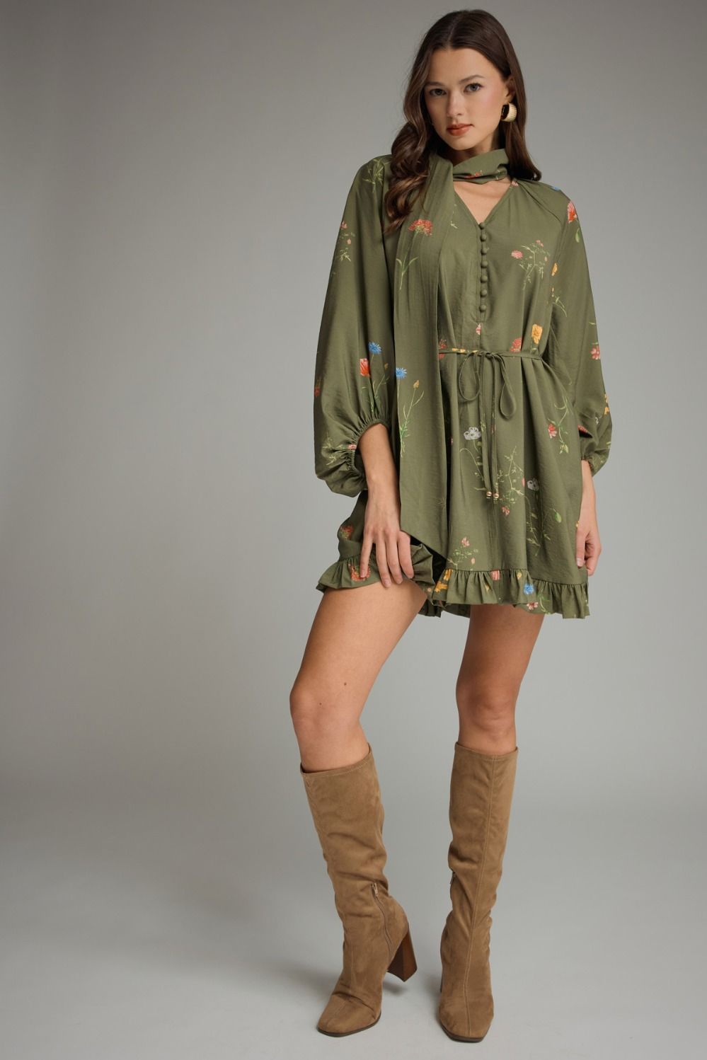 OLIVE FLORAL DRESS