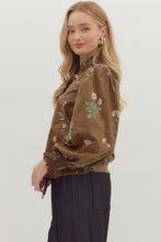 Load image into Gallery viewer, SMOCKED CUFF LONG SLEEVE  FLORAL COCOA TOP
