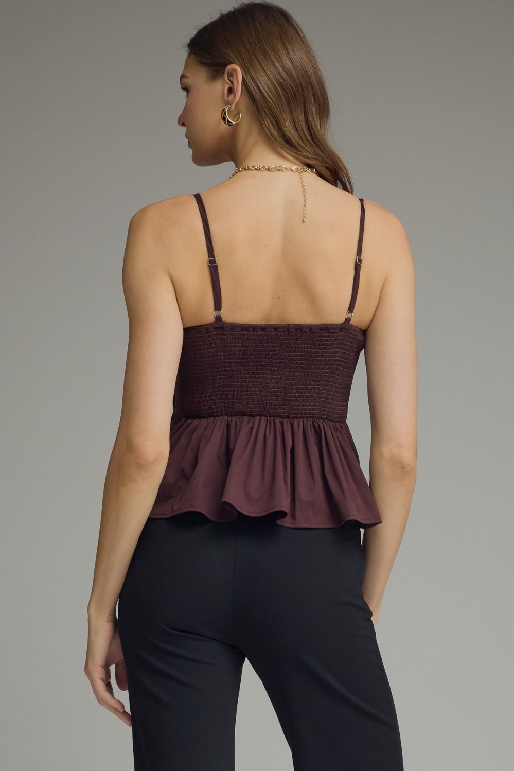Dark Mocha Brown Pleat Top