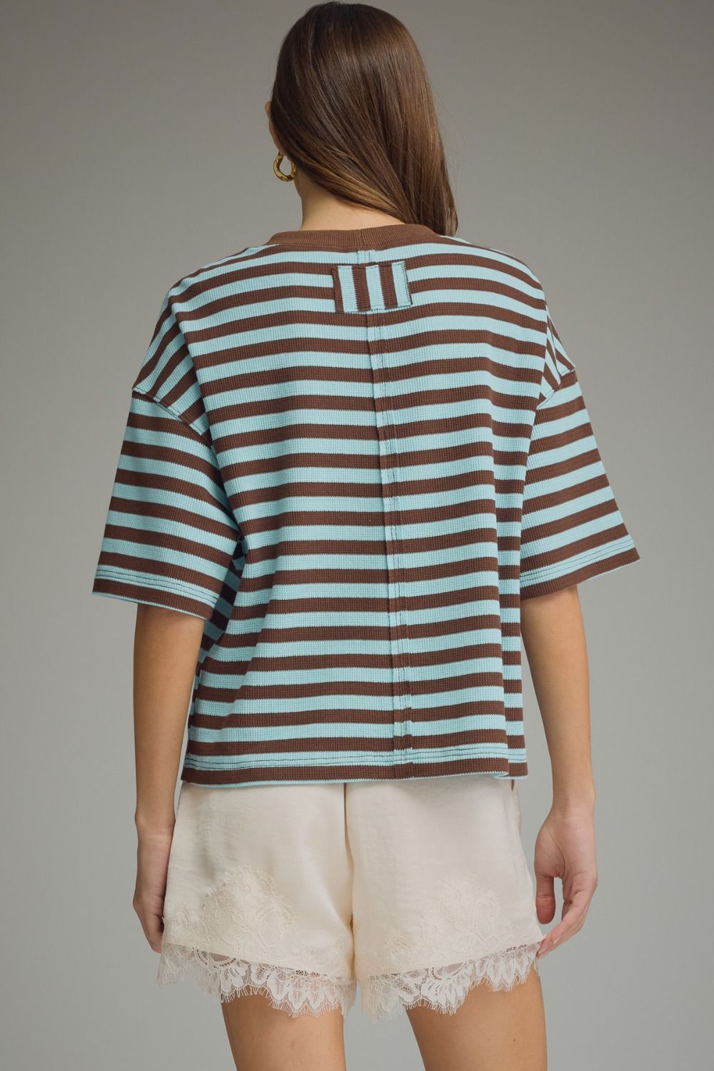 WAFFLE PRINT BLUE + BROWN STRIPE TOP