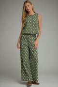 Olive polka dot pants and sleeveless top set