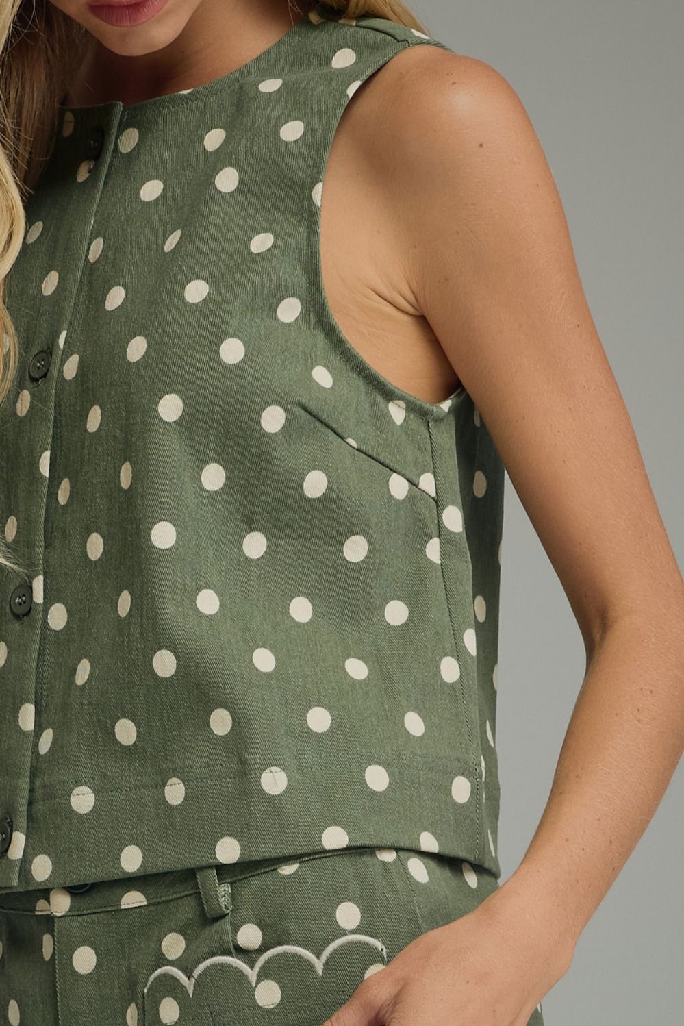 Olive polka dot pants and sleeveless top set