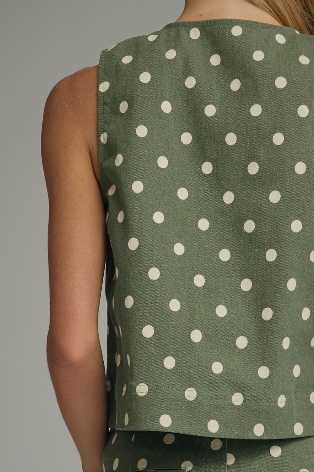 Olive polka dot pants and sleeveless top set