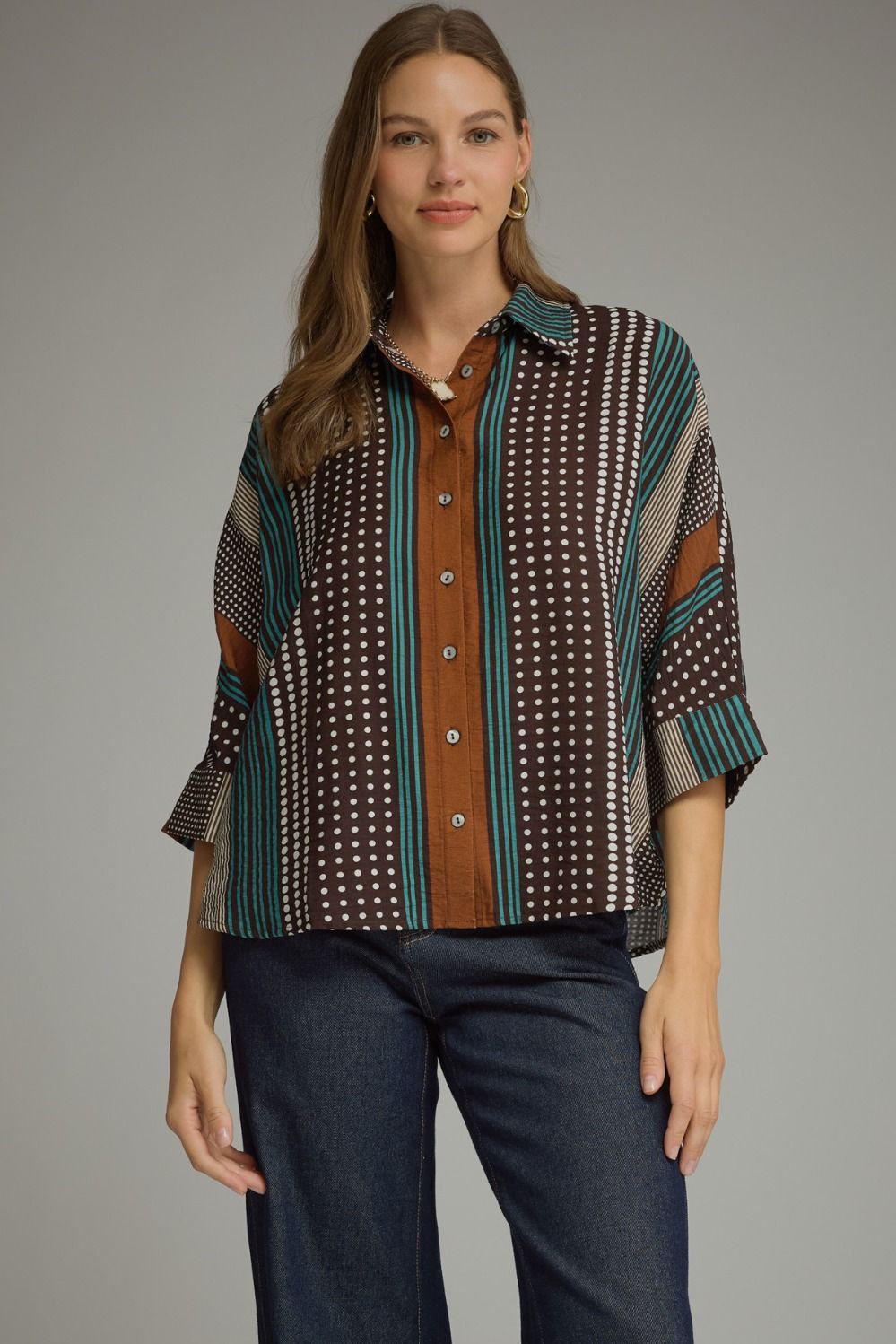 ENTRO MULTI COLOR FALL BUTTON CLOSURE TOP