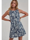 Denim Mini Dress with Scalloped Embroidery Detail