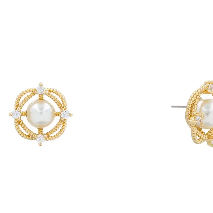 Gold Geometric with Pearl Stud Earring