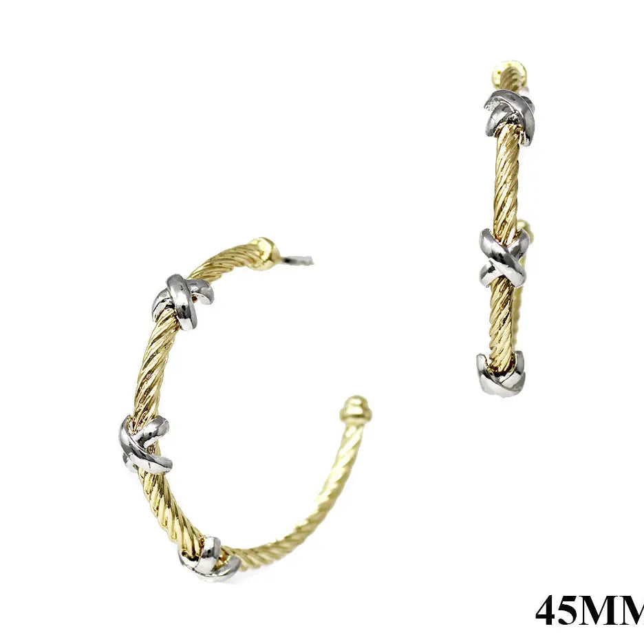 Gold Wired with Silver X's 2" Hoop Earring