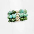 turquoise= moss Natural Stone and Gold Set of 3 Stretch Bracelets