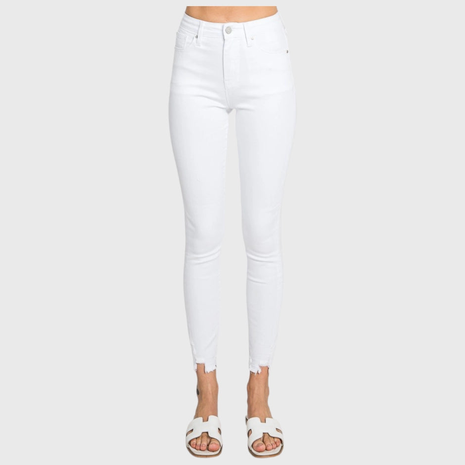 PETRA High Rise White Ankle Skinny Jeans