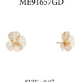 Gold Open Metal Flower with Pearl Stud Earring