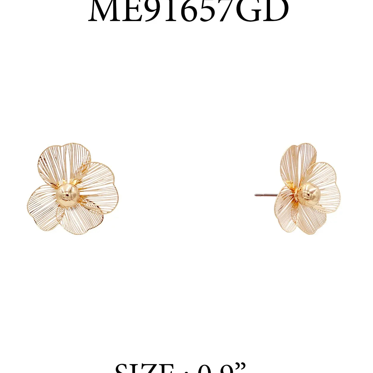 Gold Open Metal Flower with Pearl Stud Earring
