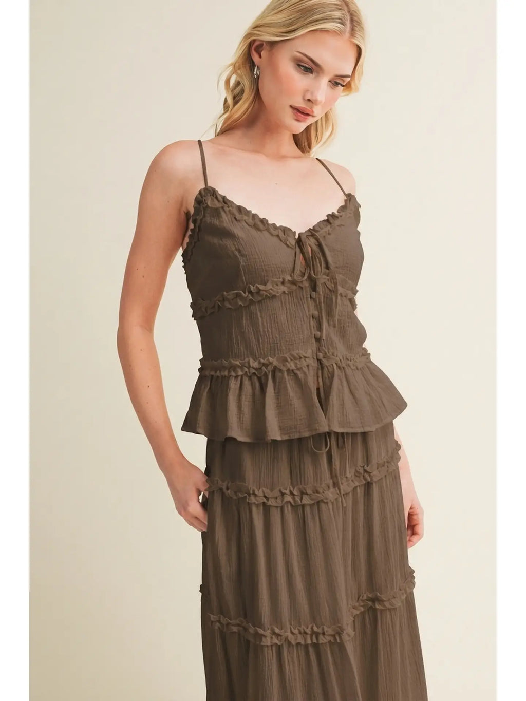 Tiered Ruffle Button-Front Camisole