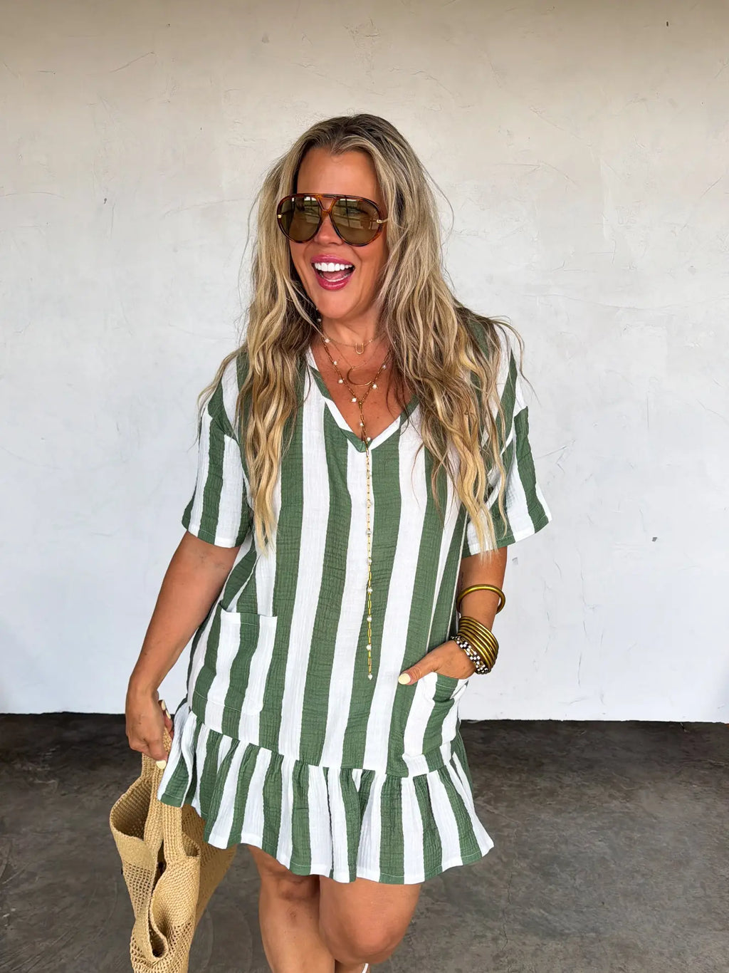 By the Sea Green Stripe Dress