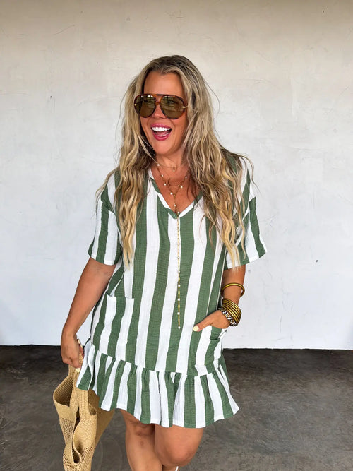 By the Sea Green Stripe Dress