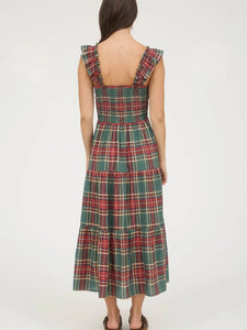 Plaid Smocked Tiered Midi Dress
